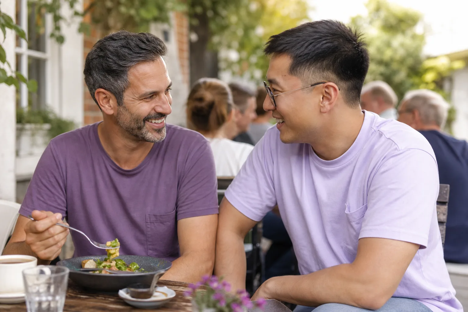 Two men talking over coffee in Maidstone town centre