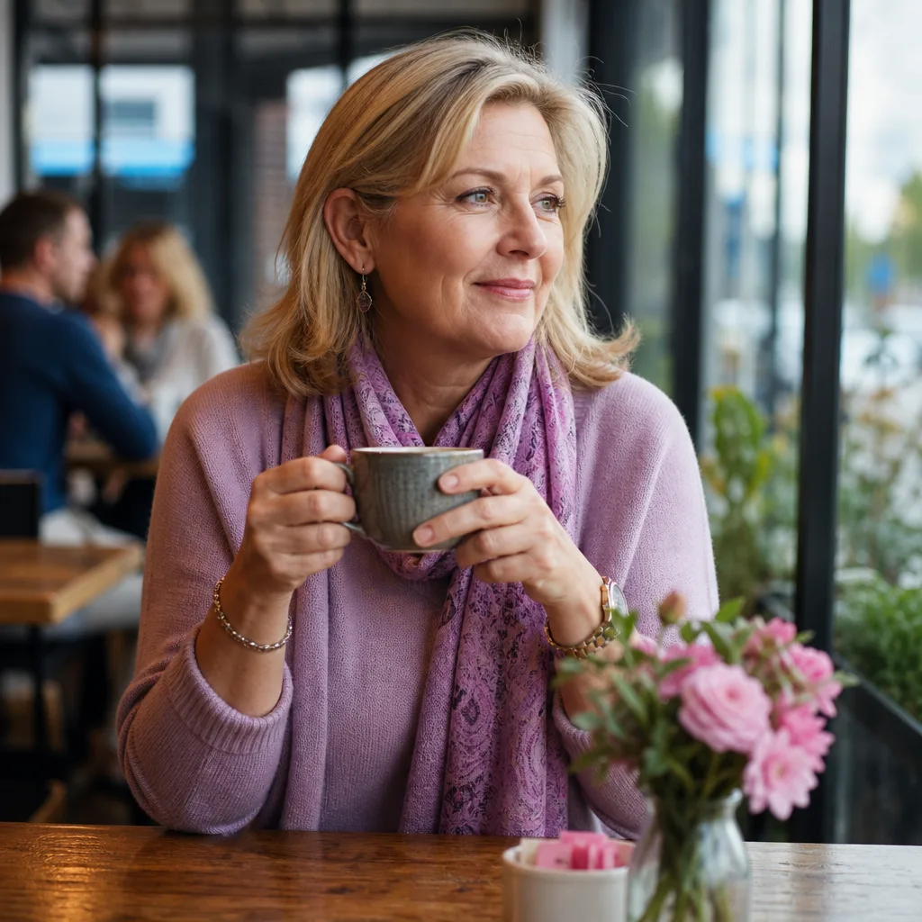 Two mature adults meeting for coffee in Maidstone town centre
