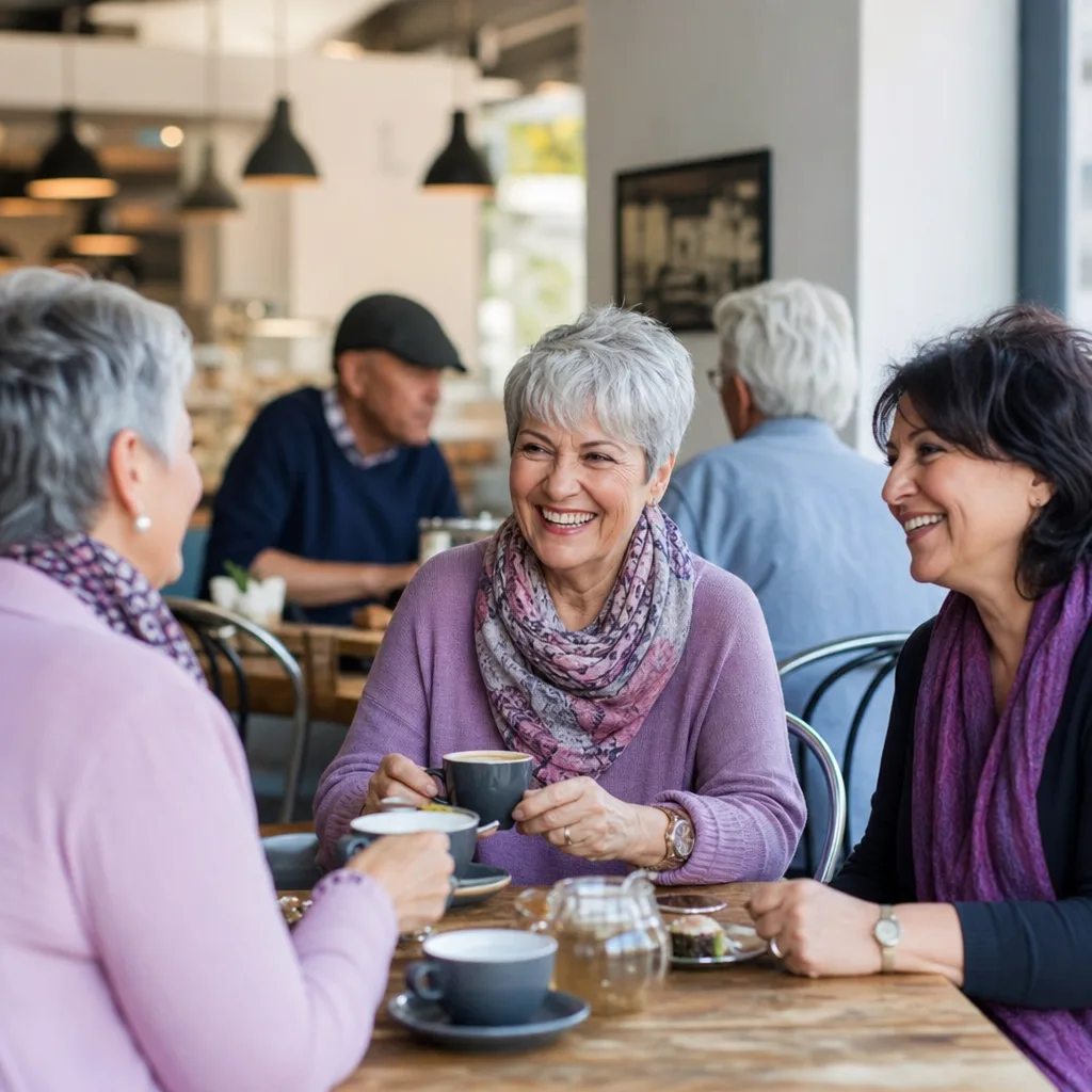 Mature singles chatting at a relaxed public café in central Maidstone